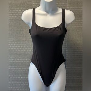 Black Square-Neck Tank Bodysuit